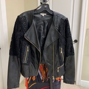 Leather Jacket with Lace Trim